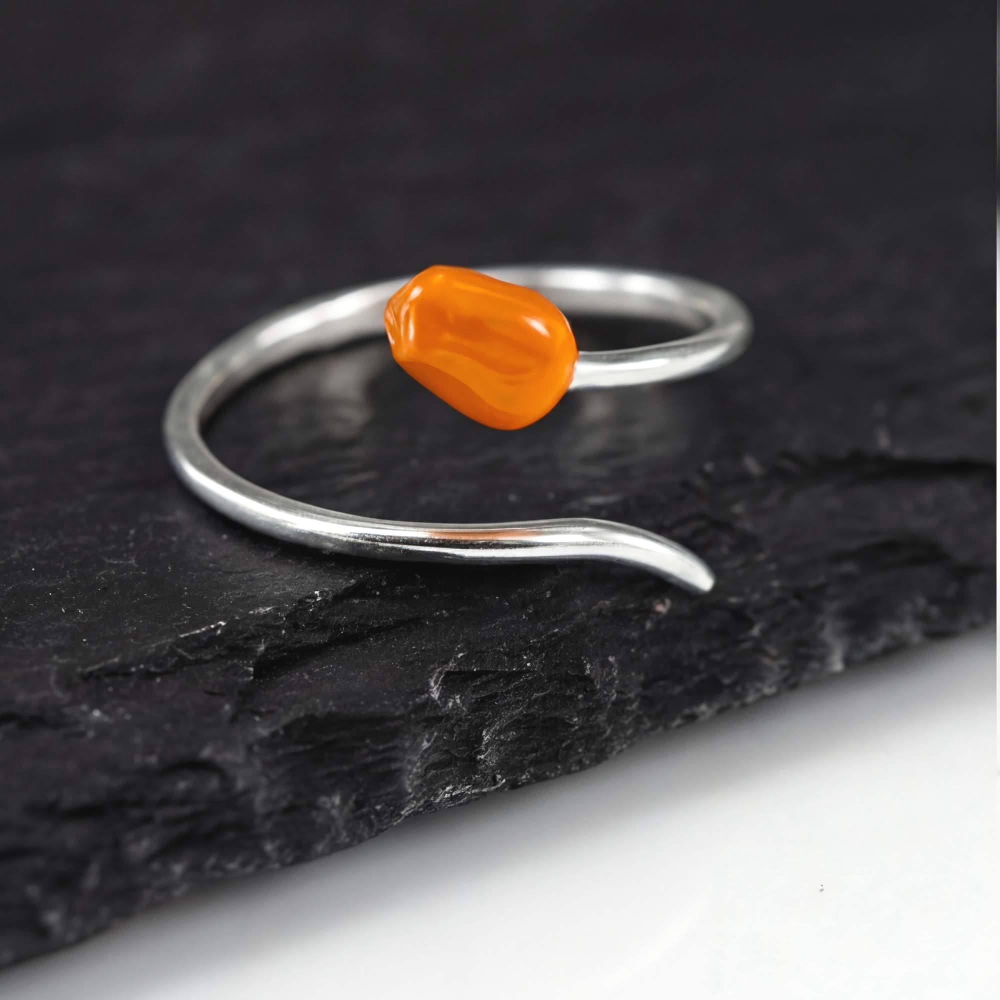 Tulpenring aus 925 Silber, verstellbarer Ring mit orangefarbener Emaille-Tulpe