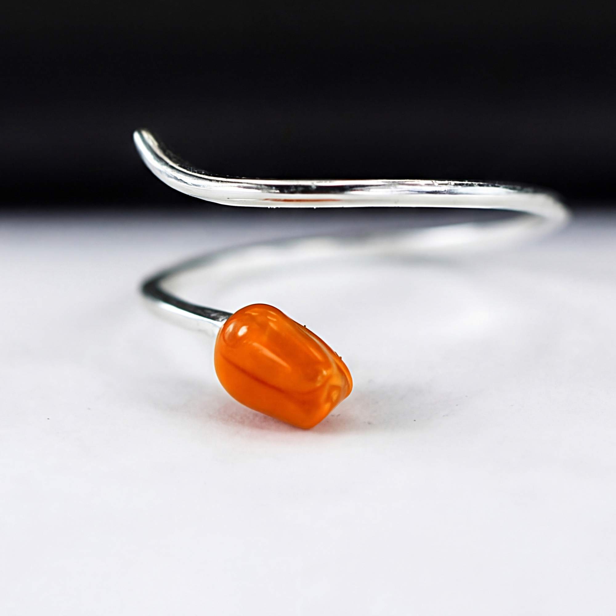 Tulpenring aus 925 Silber, verstellbarer Ring mit orangefarbener Emaille-Tulpe