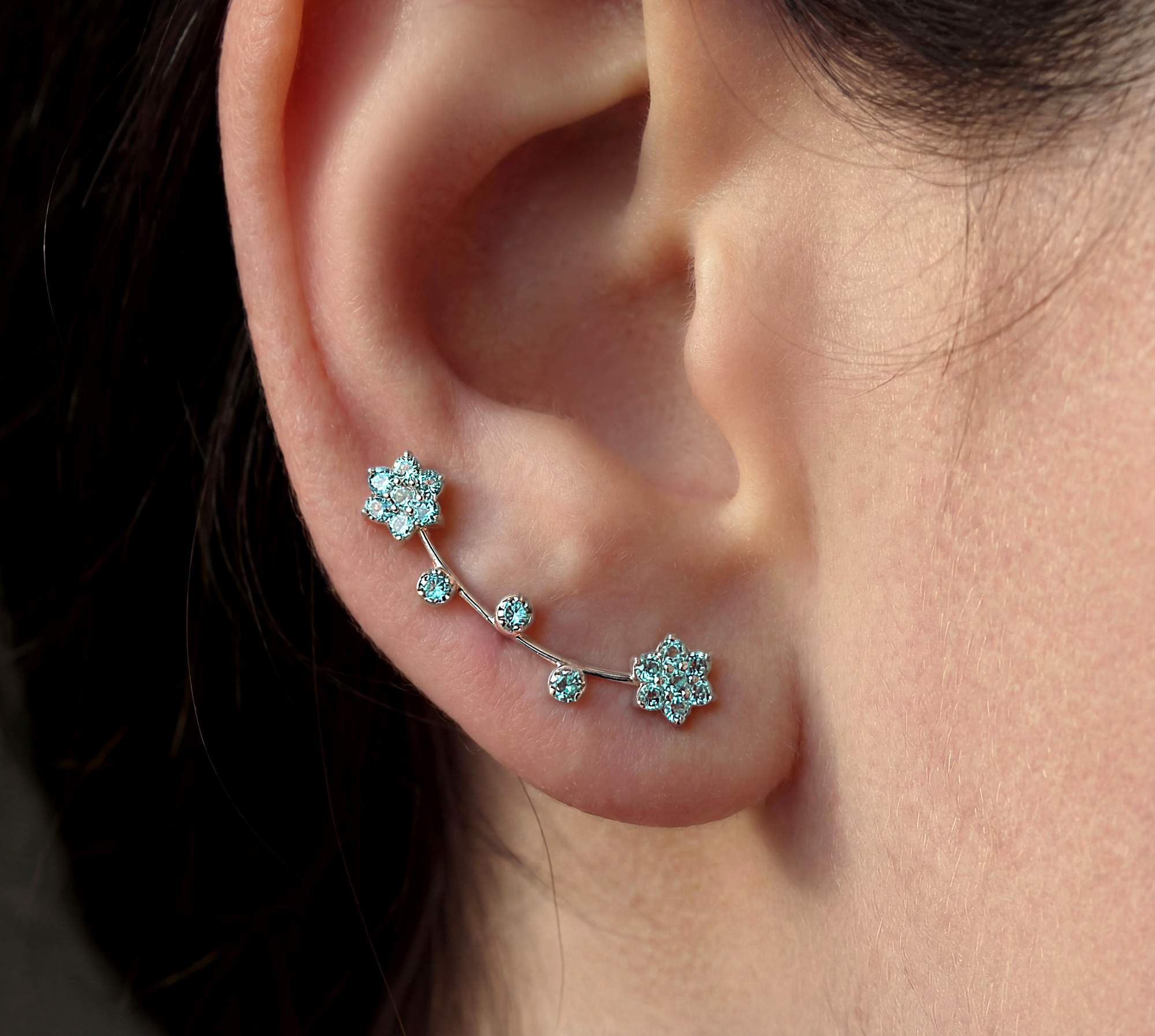 Blüten Ohrkletterer. Für 1 Ohrloch! 925 Sterling Silber.