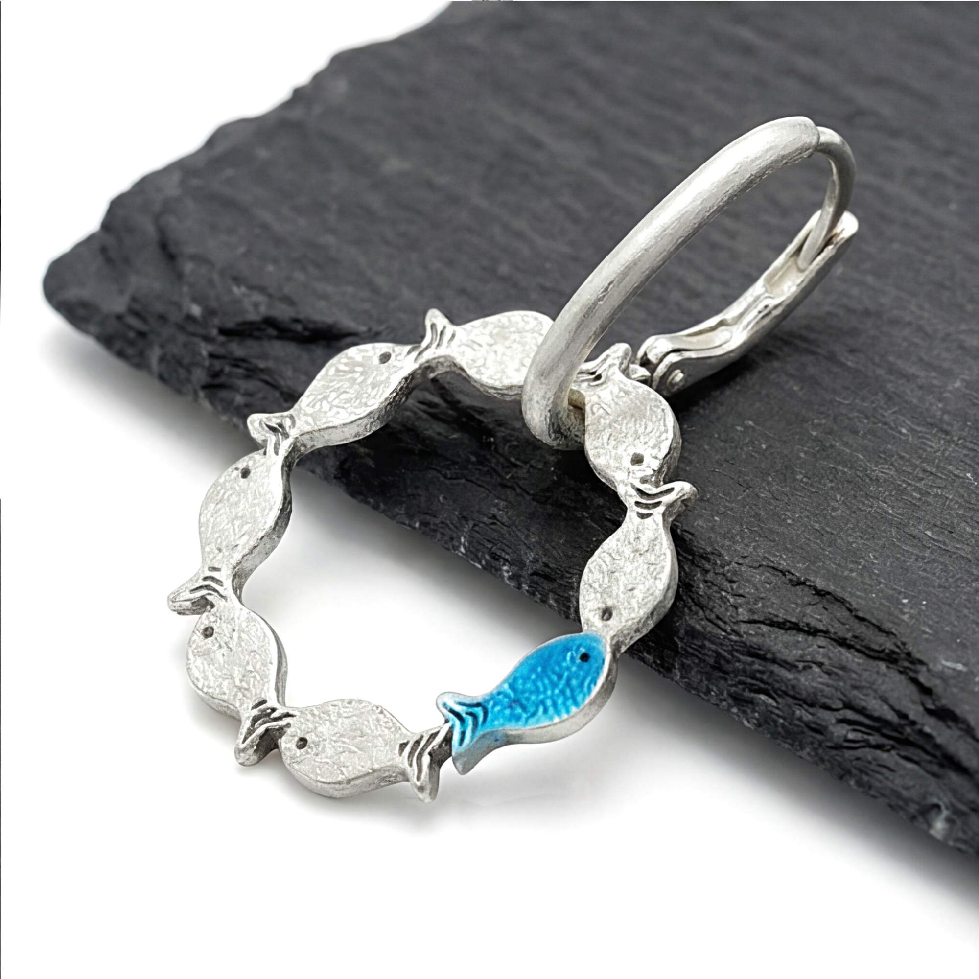 Gegen den Strom Fisch Creolen 925 Silber