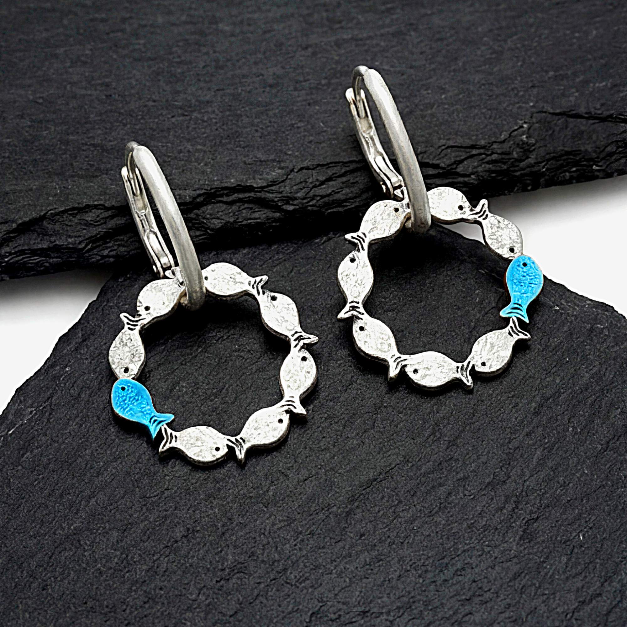 Gegen den Strom Fisch Creolen 925 Silber