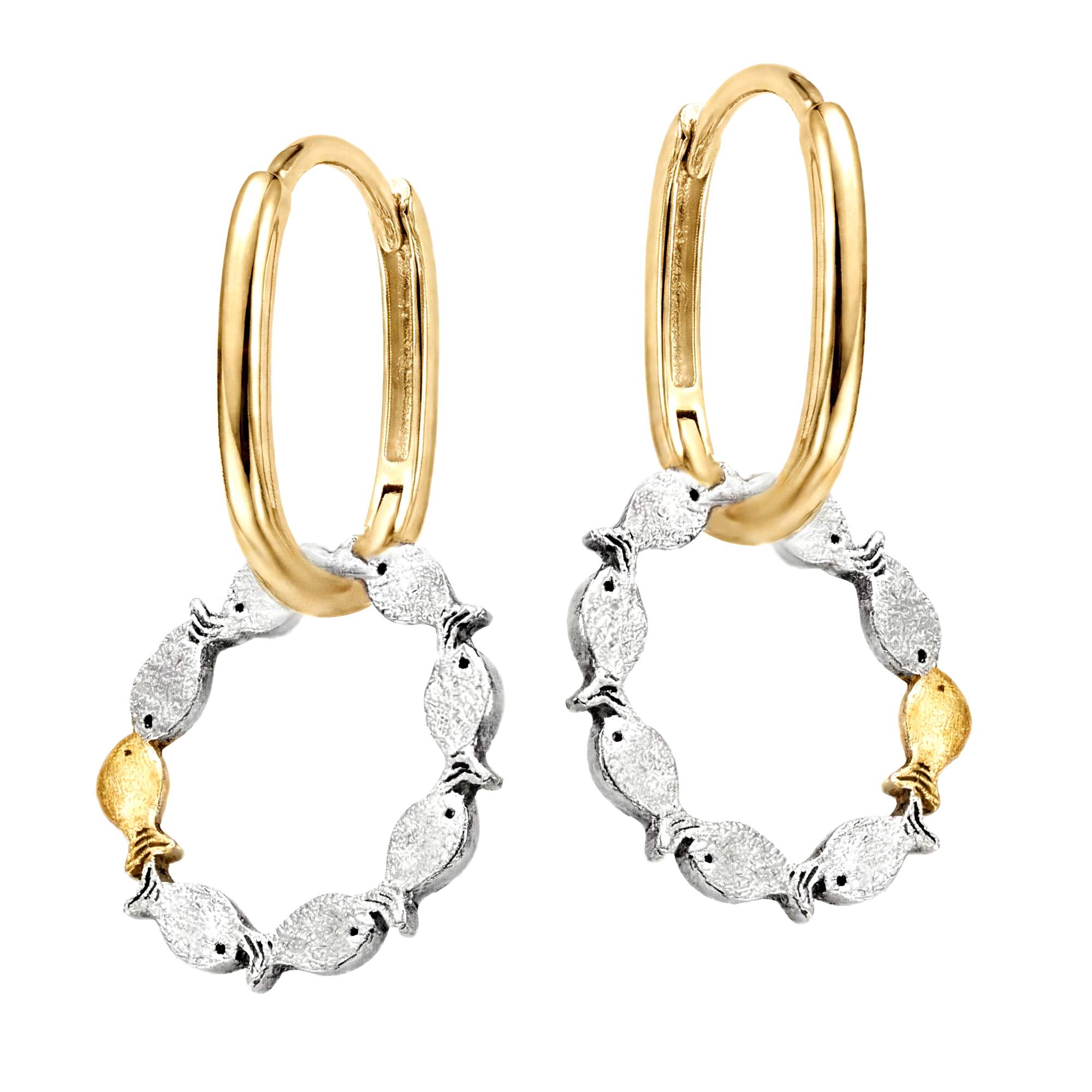 Gegen den Strom Fisch Creolen 925 Silber Gold Vermeil