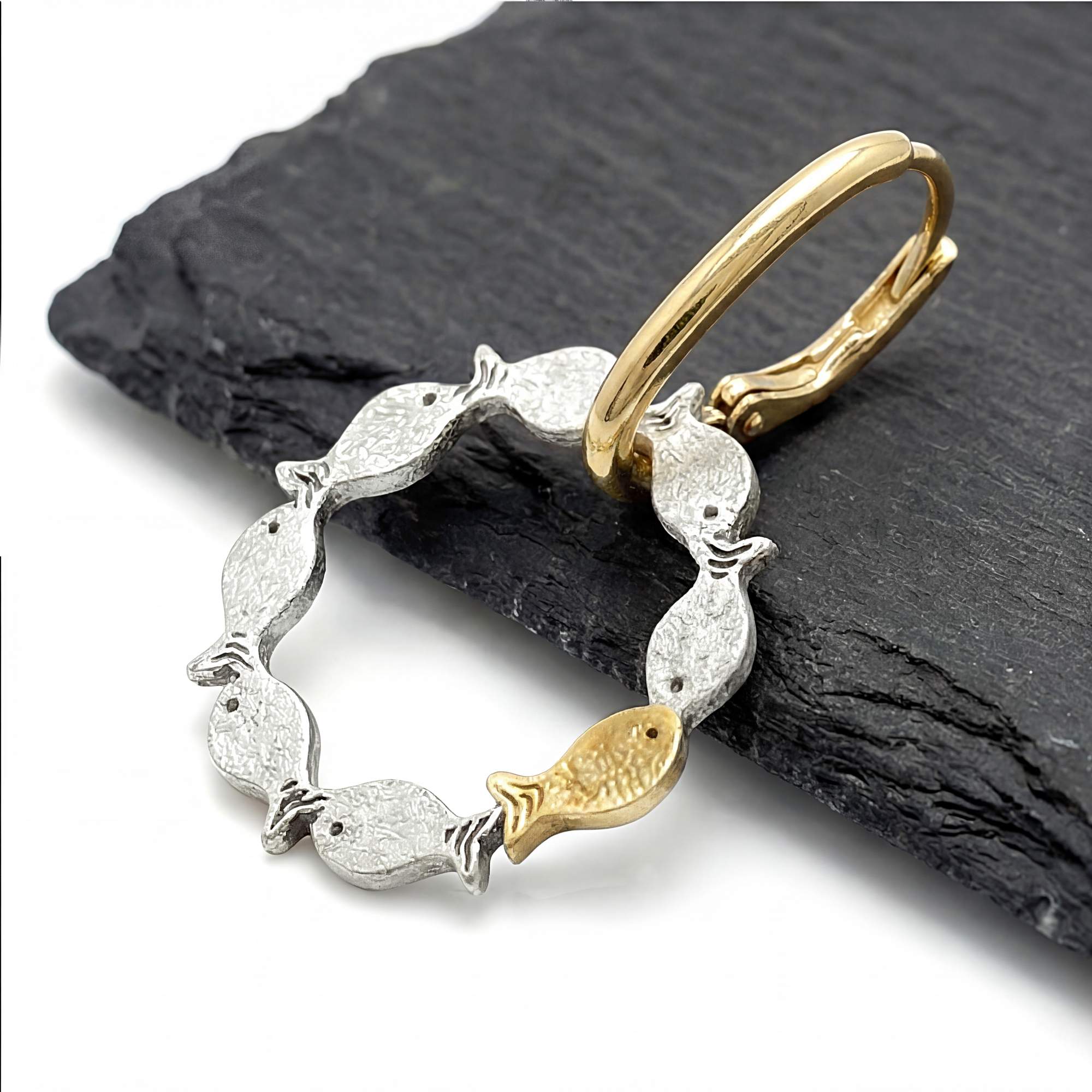Gegen den Strom Fisch Creolen 925 Silber Gold Vermeil