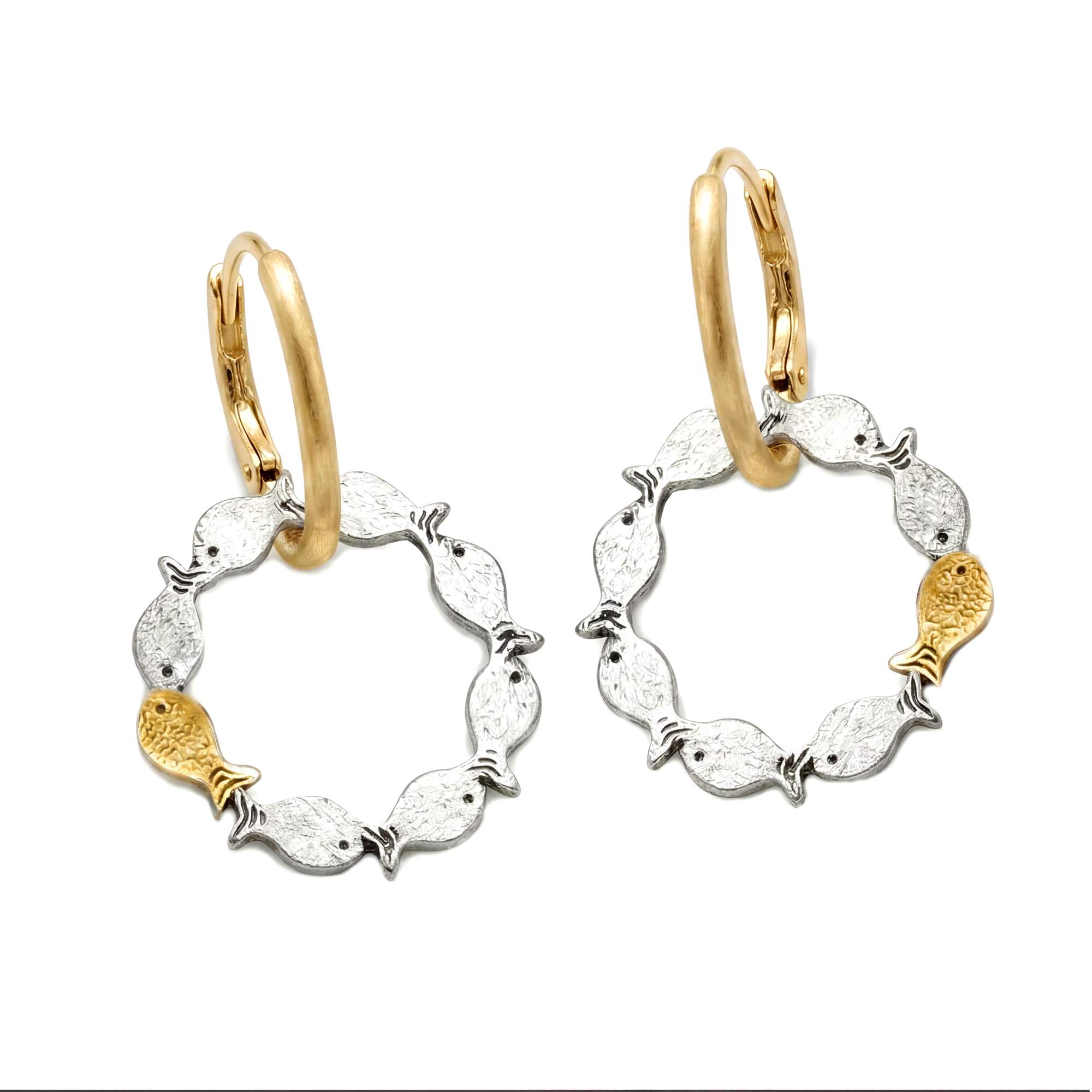 Gegen den Strom Fisch Creolen 925 Silber Gold Vermeil