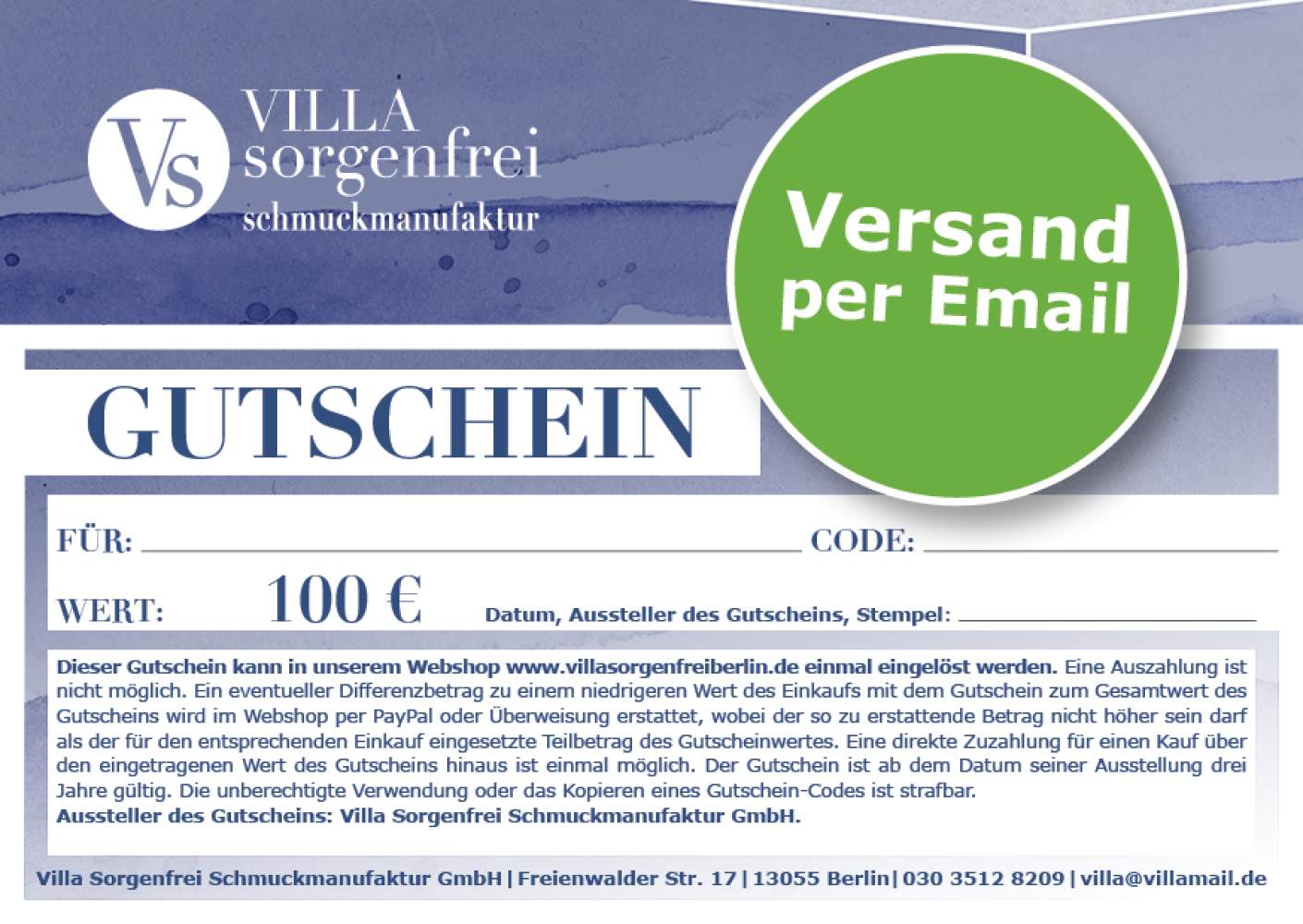 Email Gift Vouchers €100