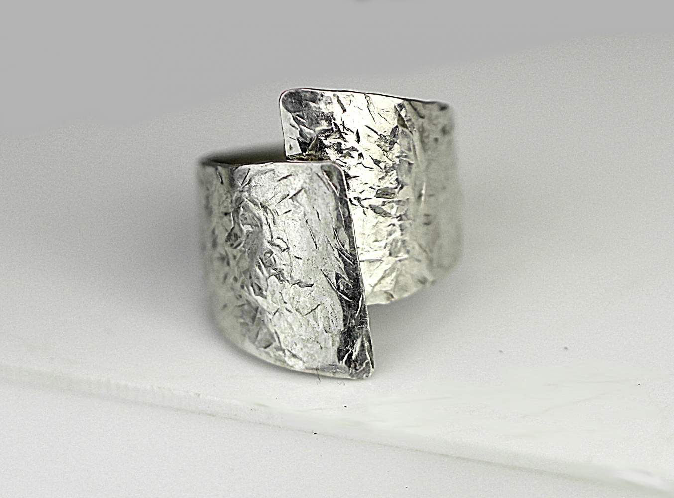 Crumpled sterling silver ring. Chunky statement ring