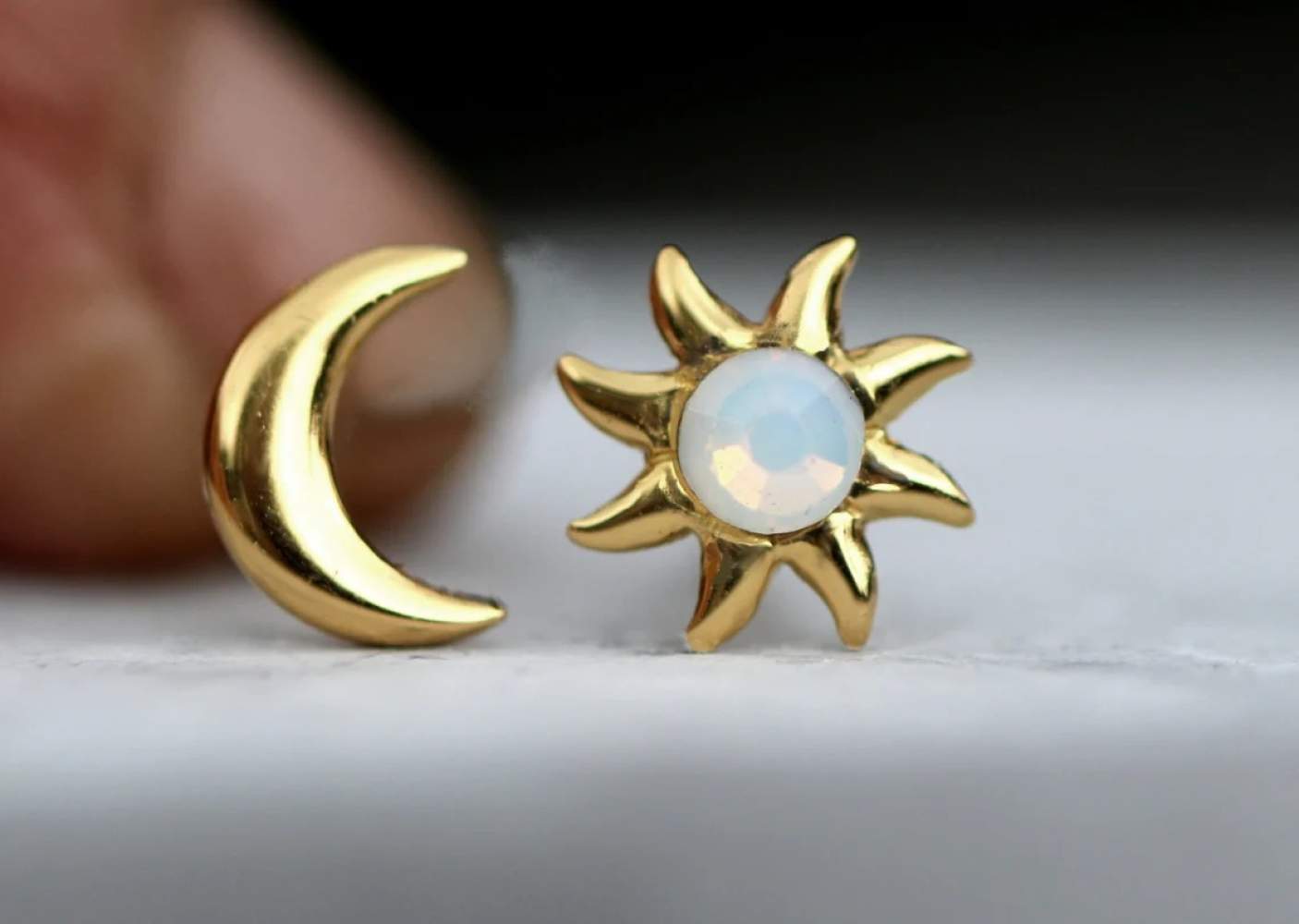 Dainty gold Sun & Moon stud earrings