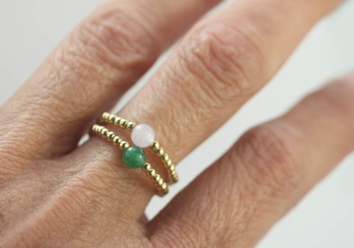 Beaded 18kt gold rings with gemstone of your choice. Dainty adjustabe ball rings. Gold plated sterling