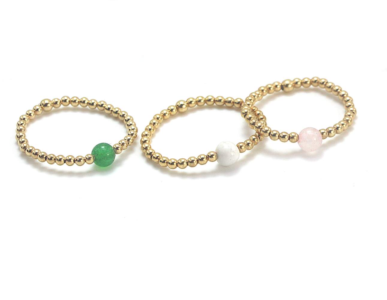 Beaded 18kt gold rings with gemstone of your choice. Dainty adjustabe ball rings. Gold plated sterling