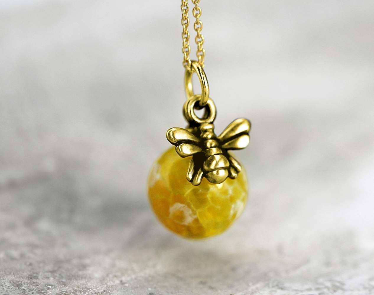 Bee honeycomb necklace. Gold plated sterling