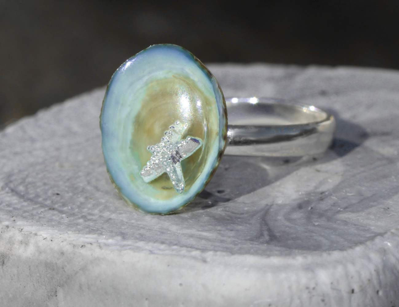 Villa Sorgenfrei 925 silver ring turquoise ring starfish jewelry summer holiday mermaid ring sea shell seashell handmade jewellery birthday gift mothers day nautical jewelry maritime jewelry gifts for her