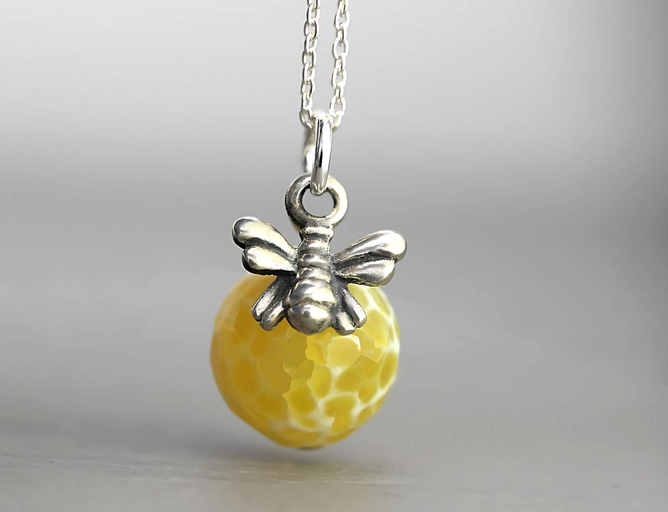Dainty honeycomb bee necklace. 925 sterling silver