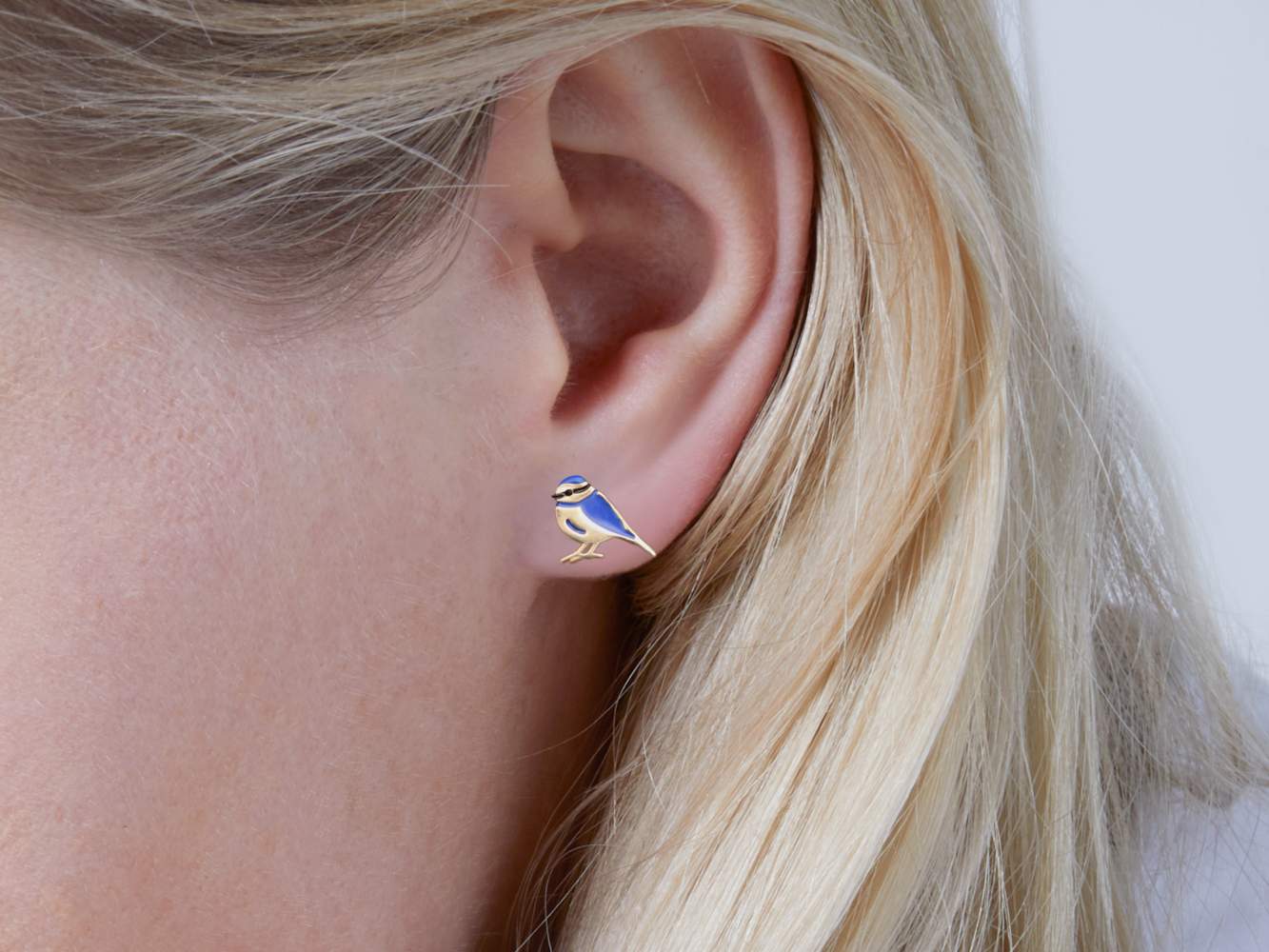 Blue Tit stud earrings. Vermeil gold plated sterling silver
