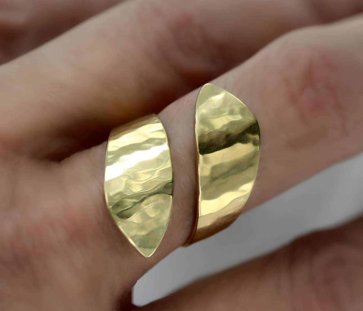 Simple sterling gold plated hammered twisted ring