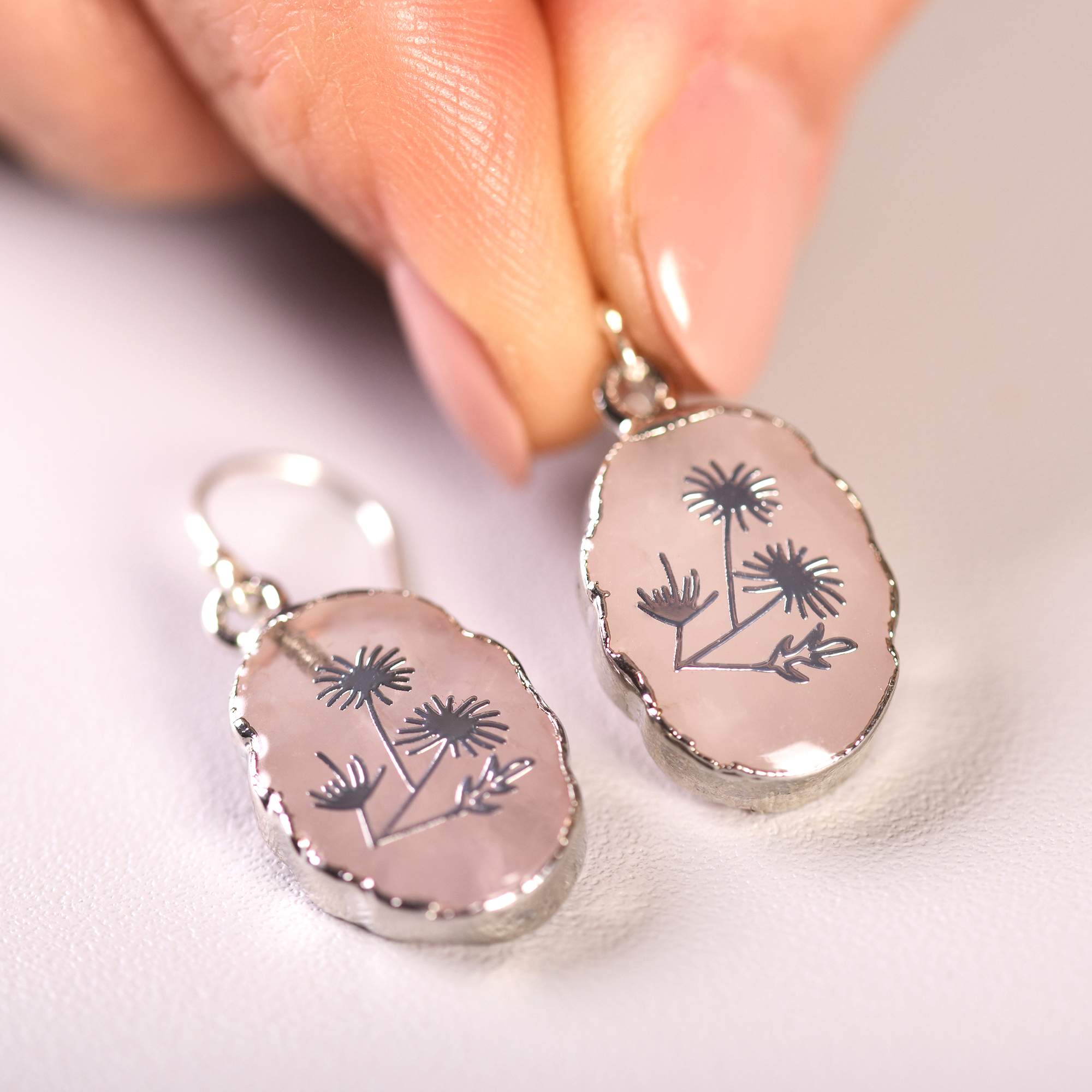Rose Quartz flower earrings – 925 Sterling Silver