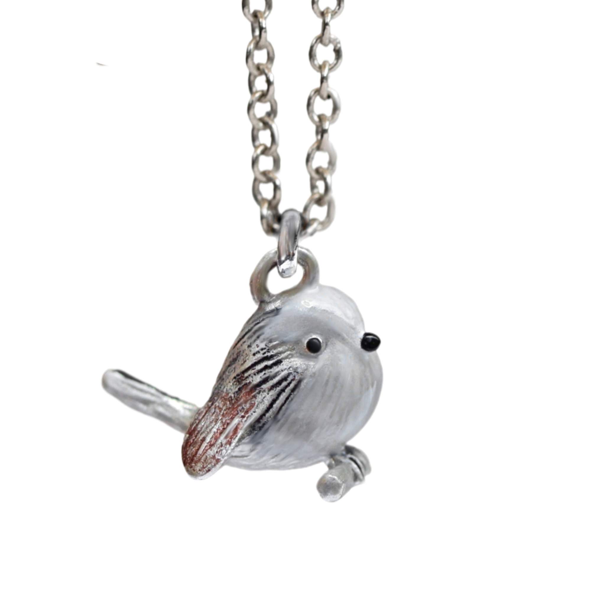 Long-tailed tit necklace – solid 925 sterling silver & enamel