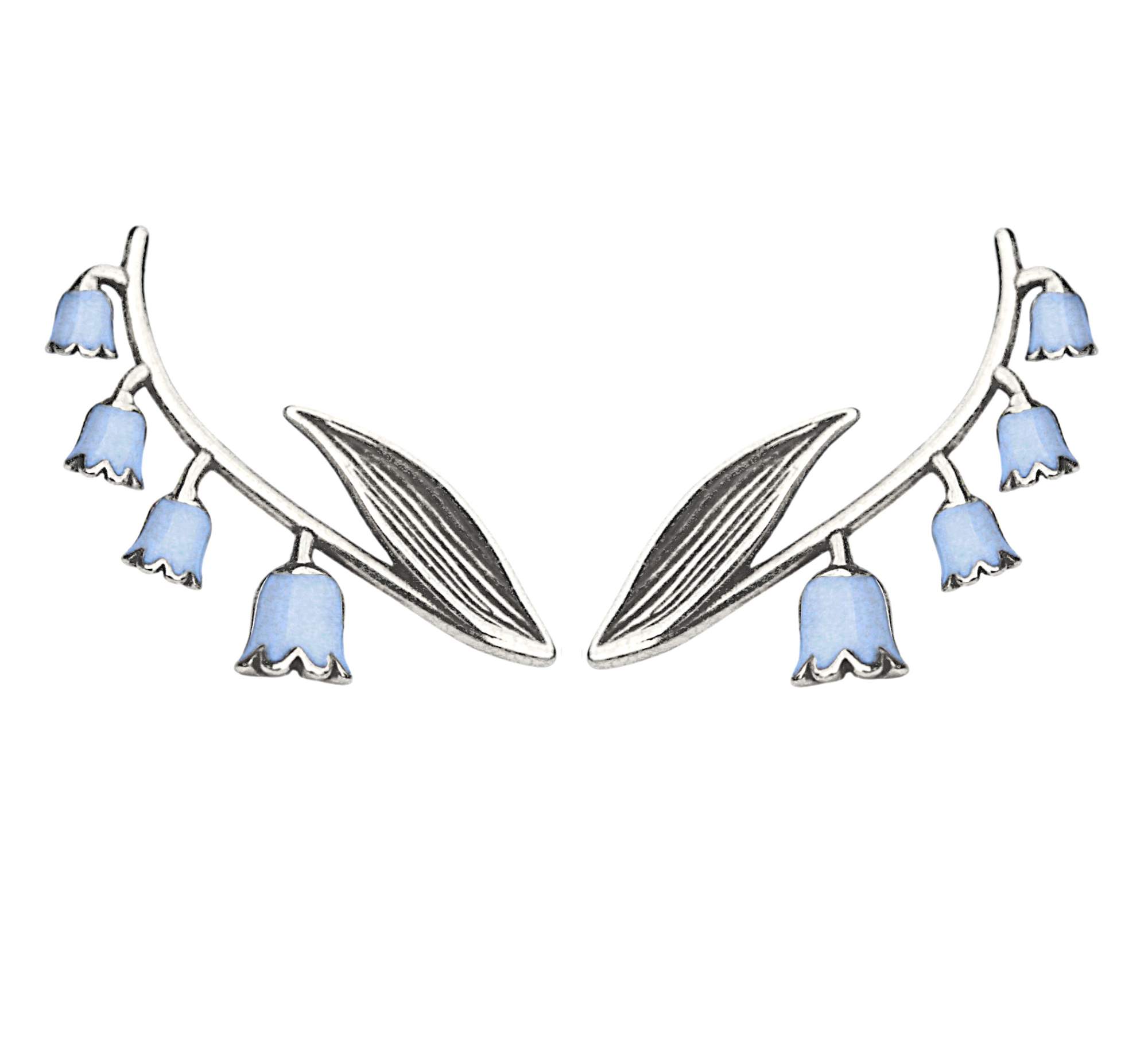 Bellflower Ear Climber. 925 Silver & blue enamel