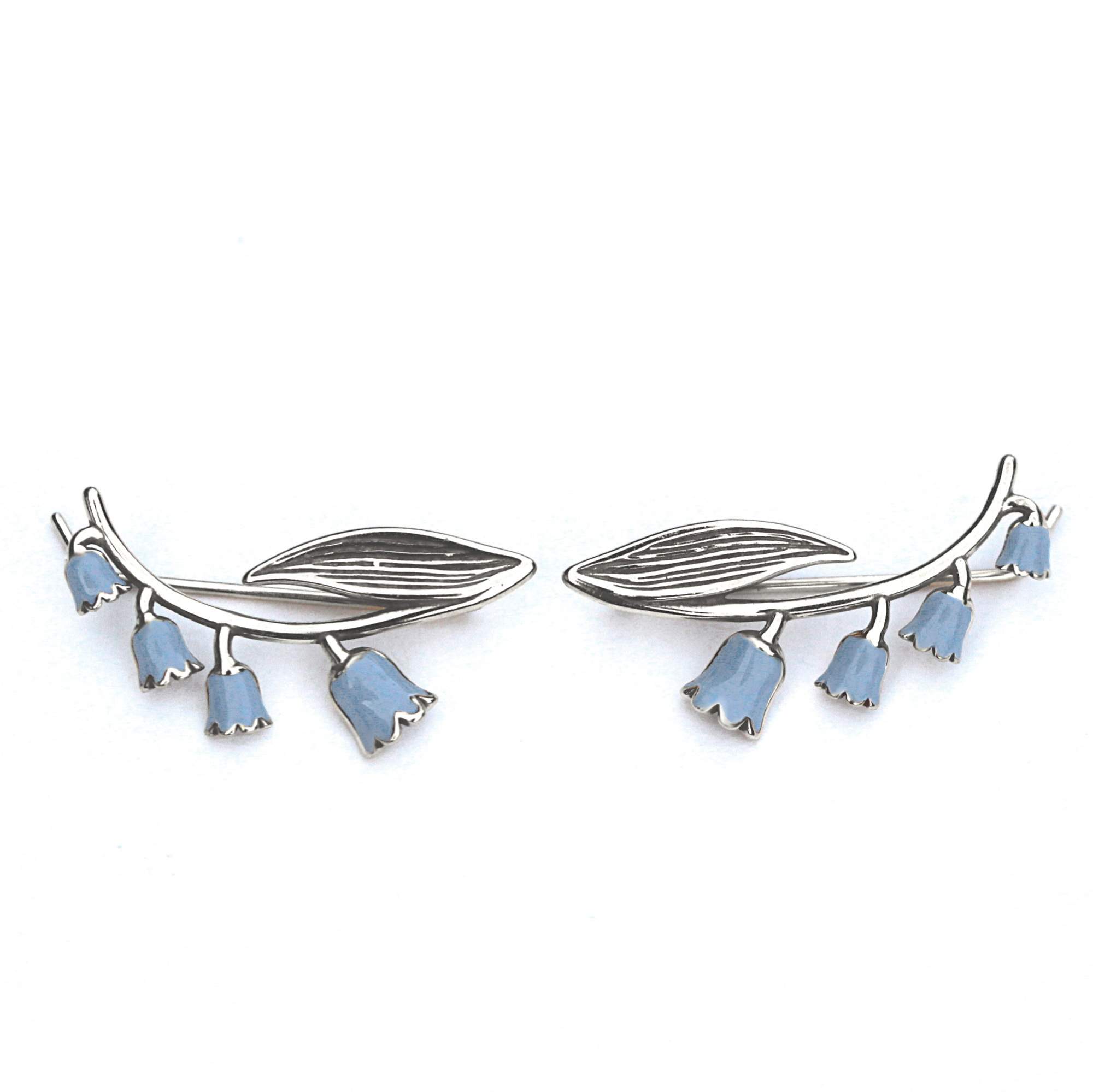 Bellflower Ear Climber. 925 Silver & blue enamel