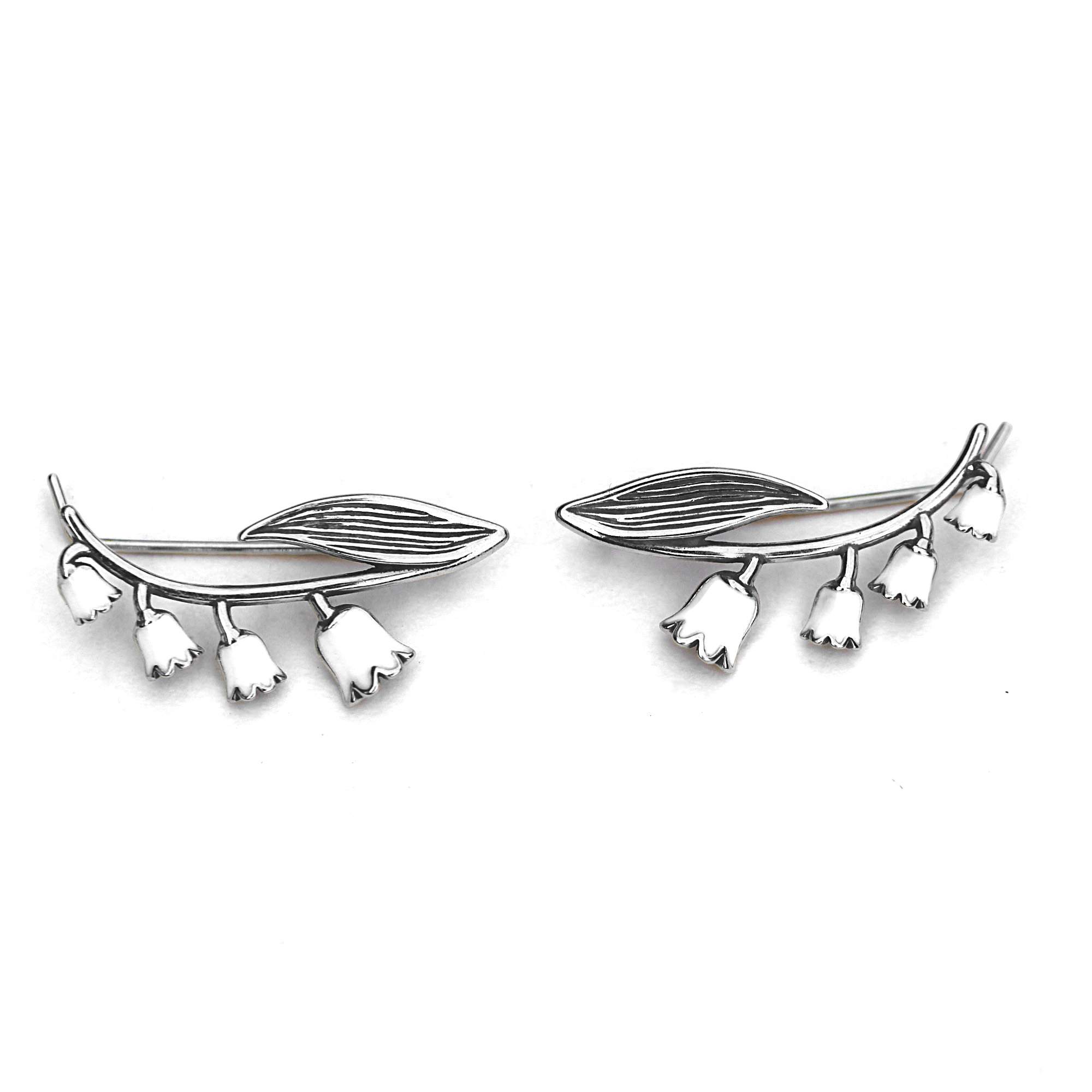 Lily of the Valley Ear Climber. 925 Silver & white enamel Lily of the Valley Ear Climber. 925 Silver & white enamel