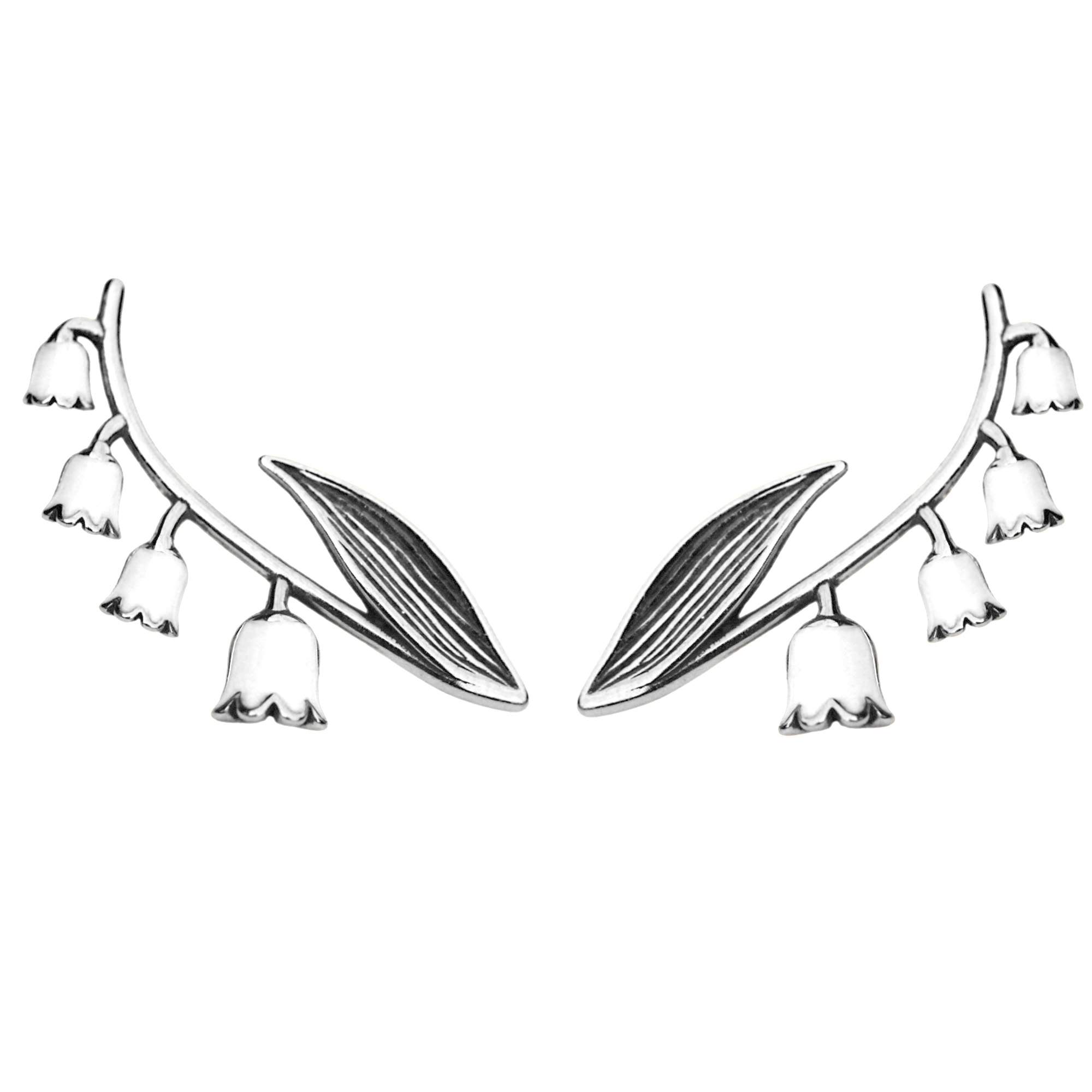 Lily of the Valley Ear Climber. 925 Silver & white enamel Lily of the Valley Ear Climber. 925 Silver & white enamel