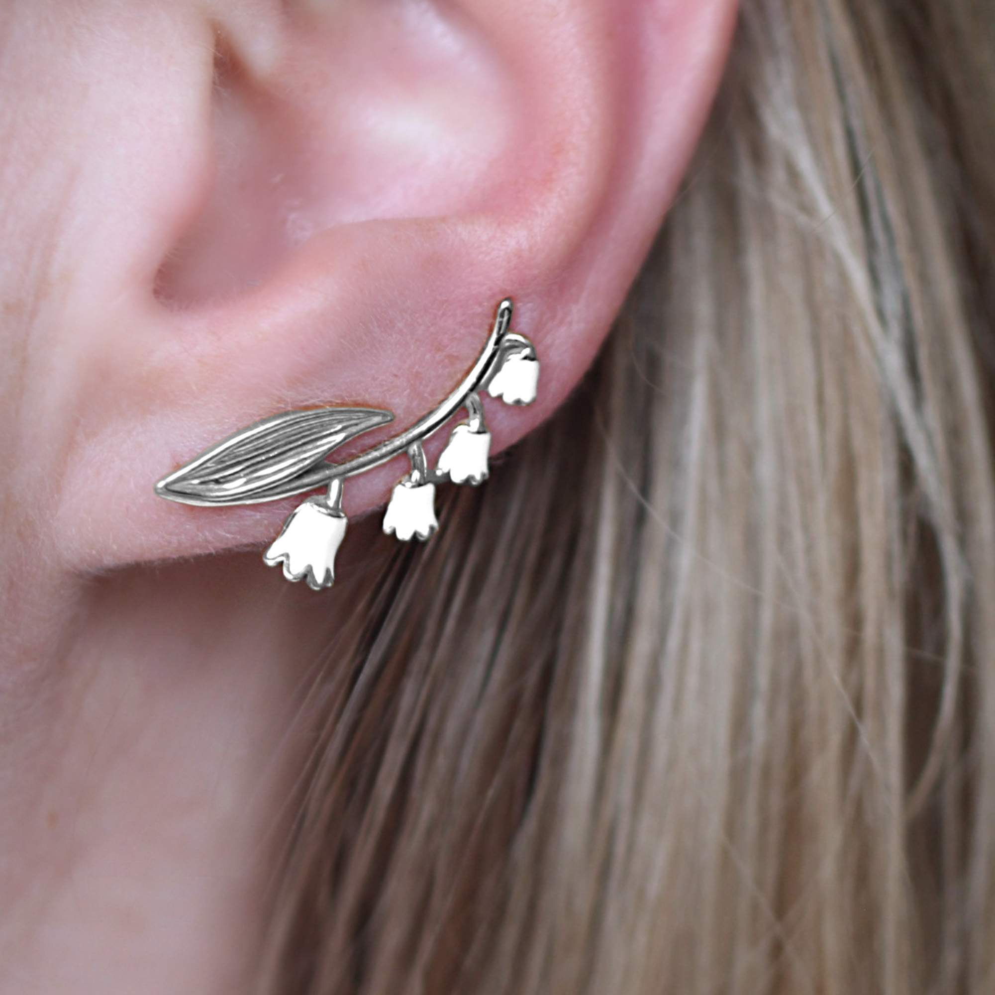 Lily of the Valley Ear Climber. 925 Silver & white enamel Lily of the Valley Ear Climber. 925 Silver & white enamel