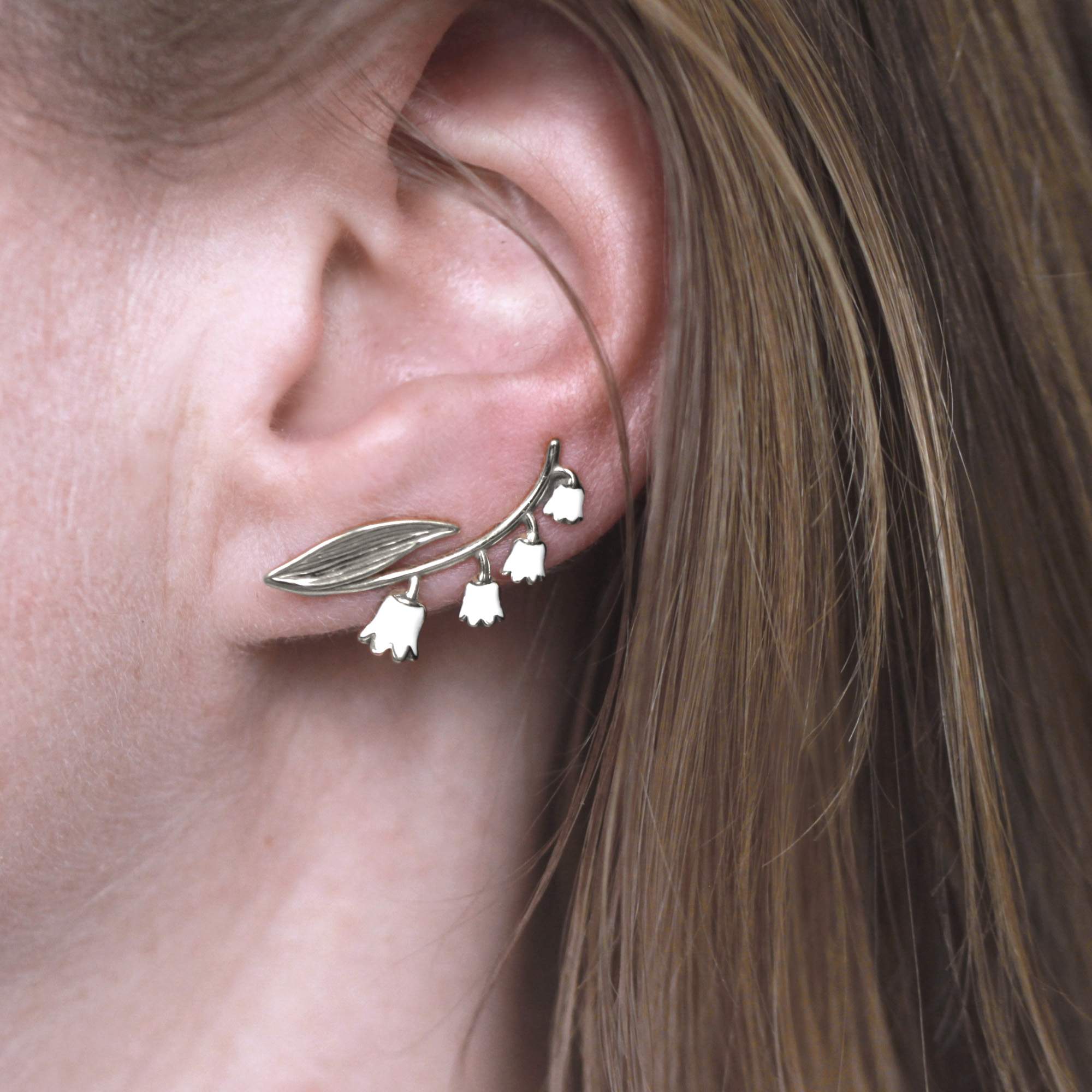 Lily of the Valley Ear Climber. 925 Silver & white enamel Lily of the Valley Ear Climber. 925 Silver & white enamel
