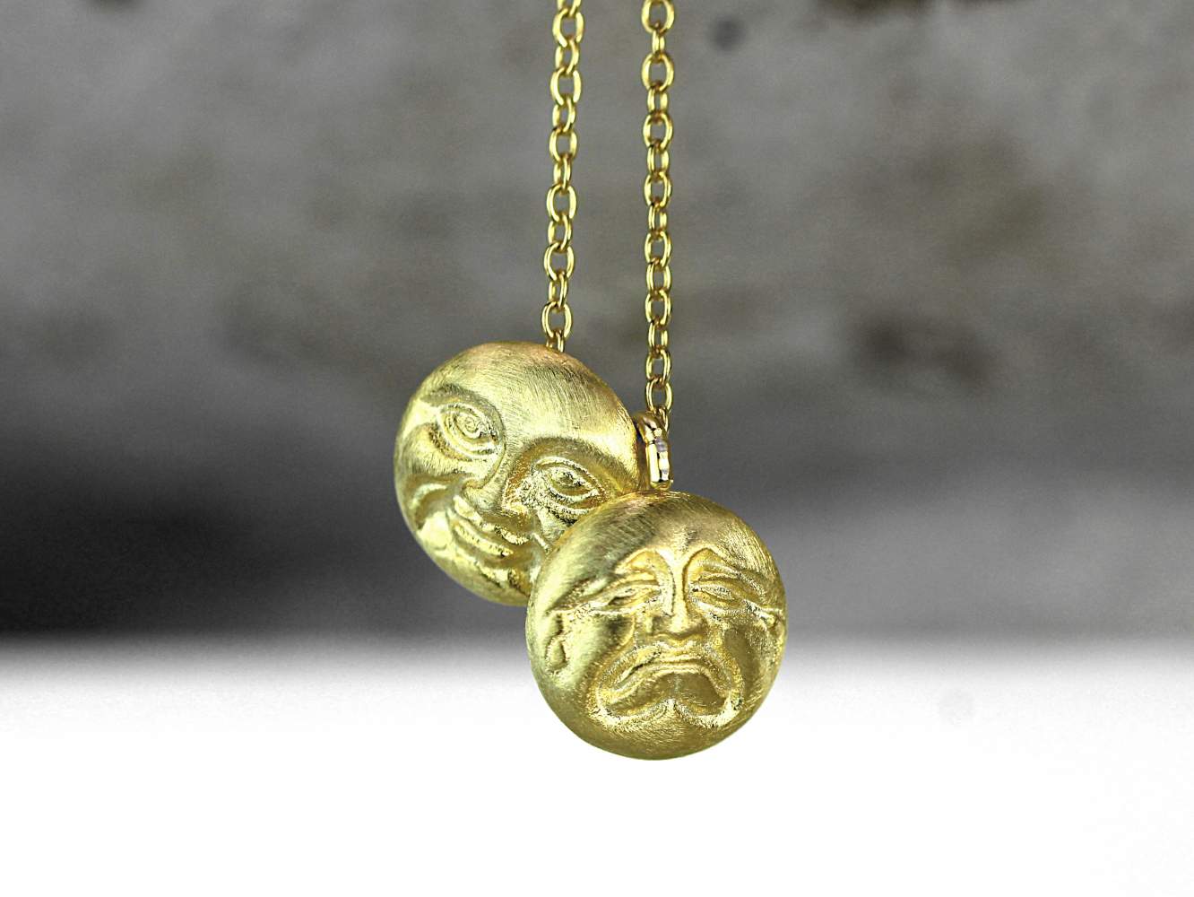 18k over sterling double sided man moon pendant necklace