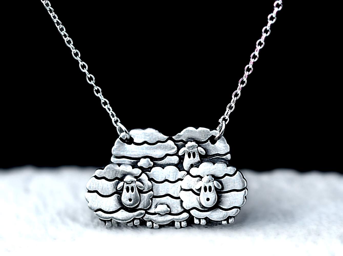 Cute flock of sheep necklace. 925 Sterling Silver