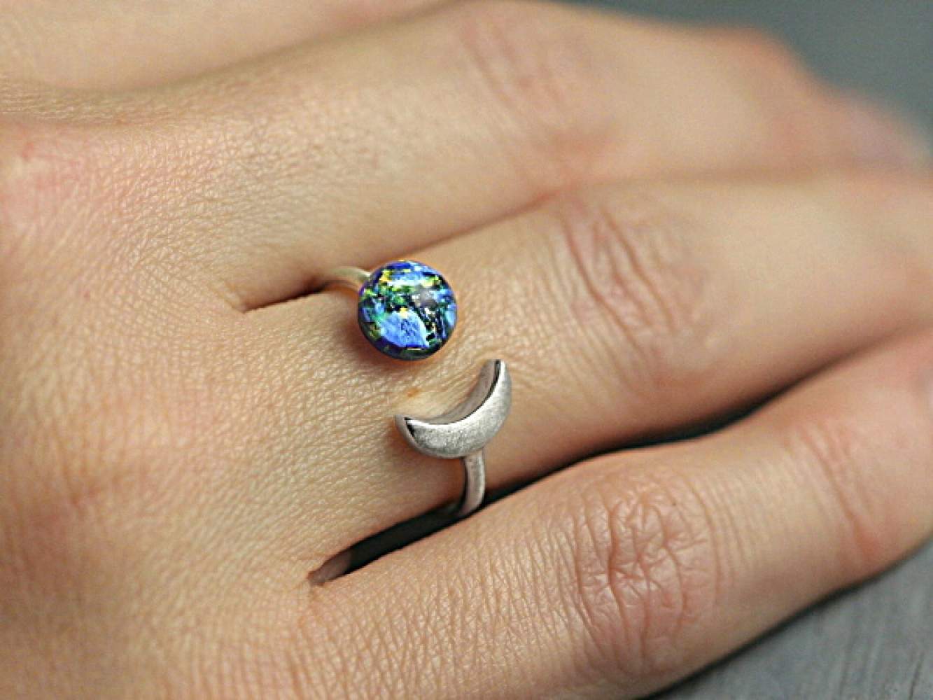 Sterling moon & opal ring II