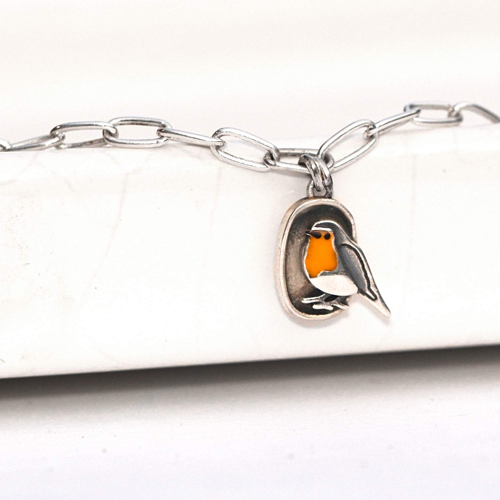 925 Silber Armband mit Rotkehlchen Anhänger 925 Silber Armband mit Rotkehlchen Anhänger