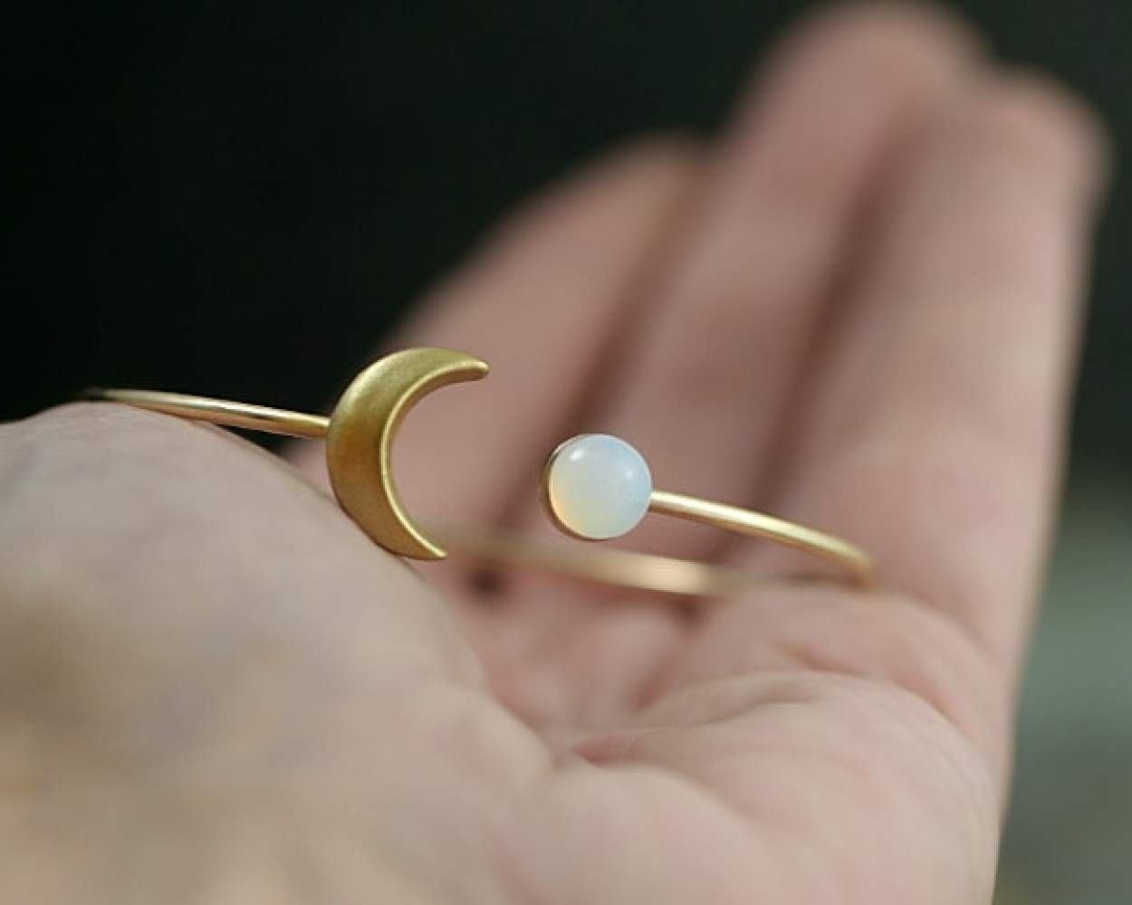 Crescent Moon BANGLE with a vintage opal
