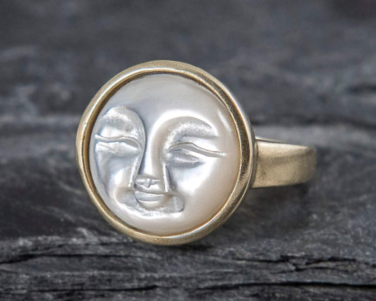 Carved Shell Moon Face Ring