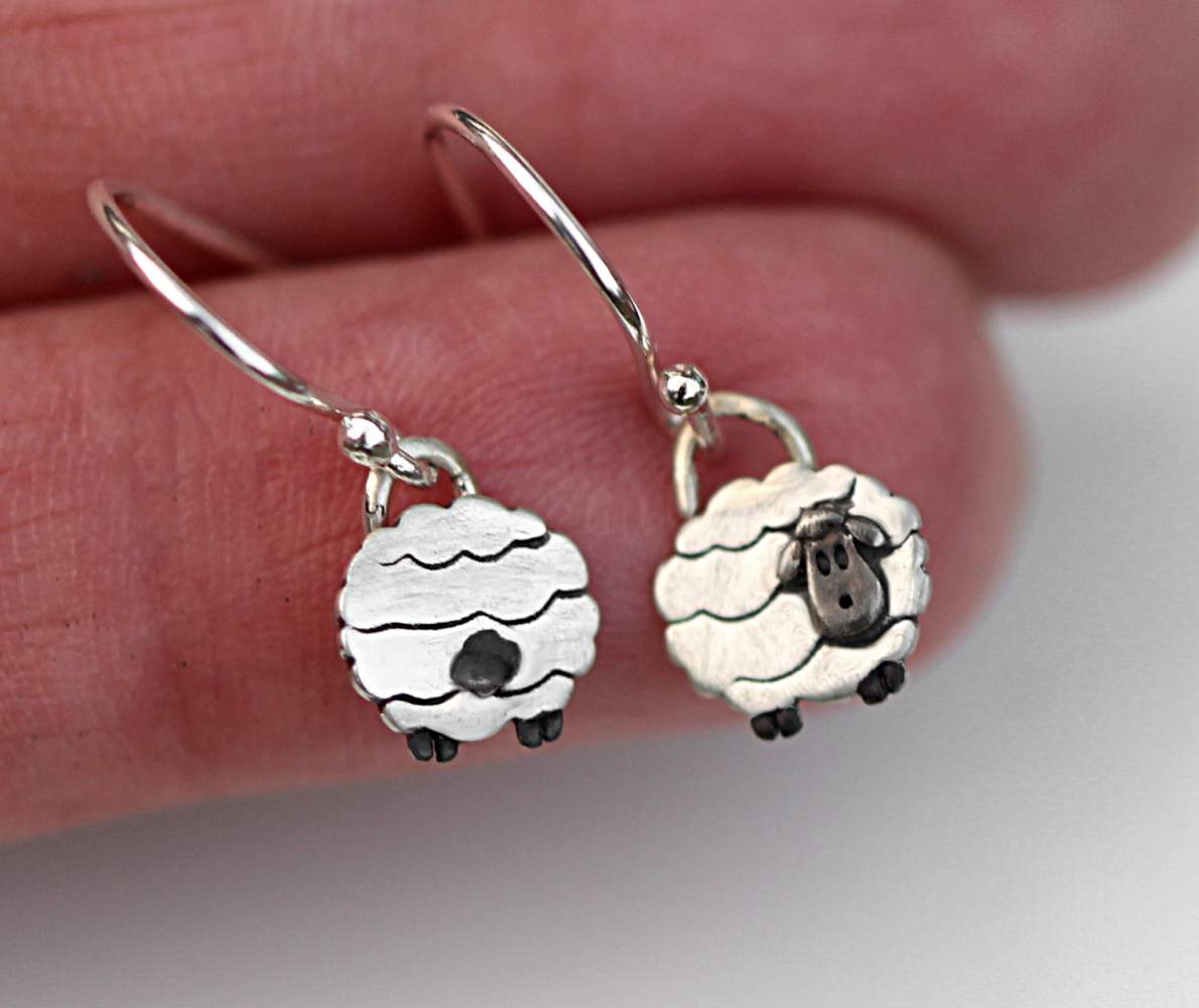 Front back sheep earrings. 925 sterling silver dangling earrings