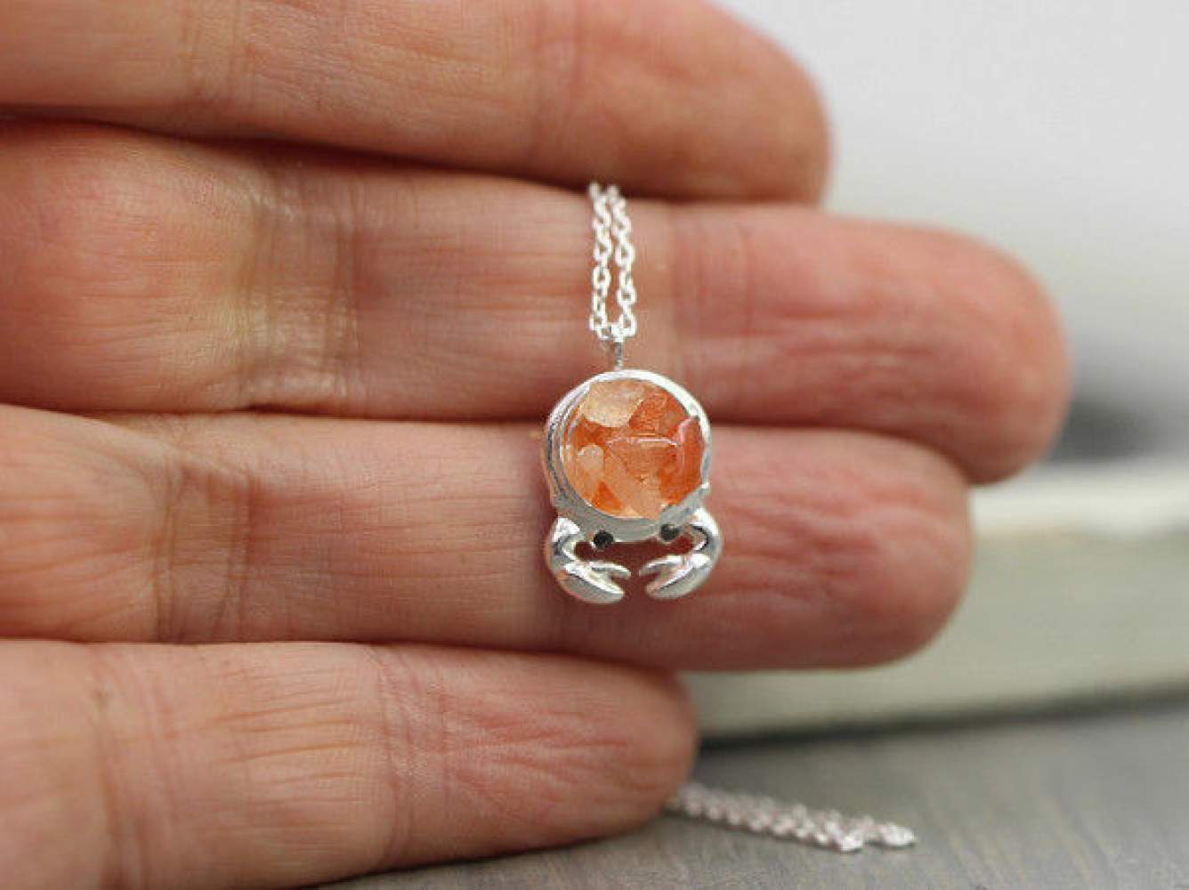 Dainty sterling silver CRAB necklace
