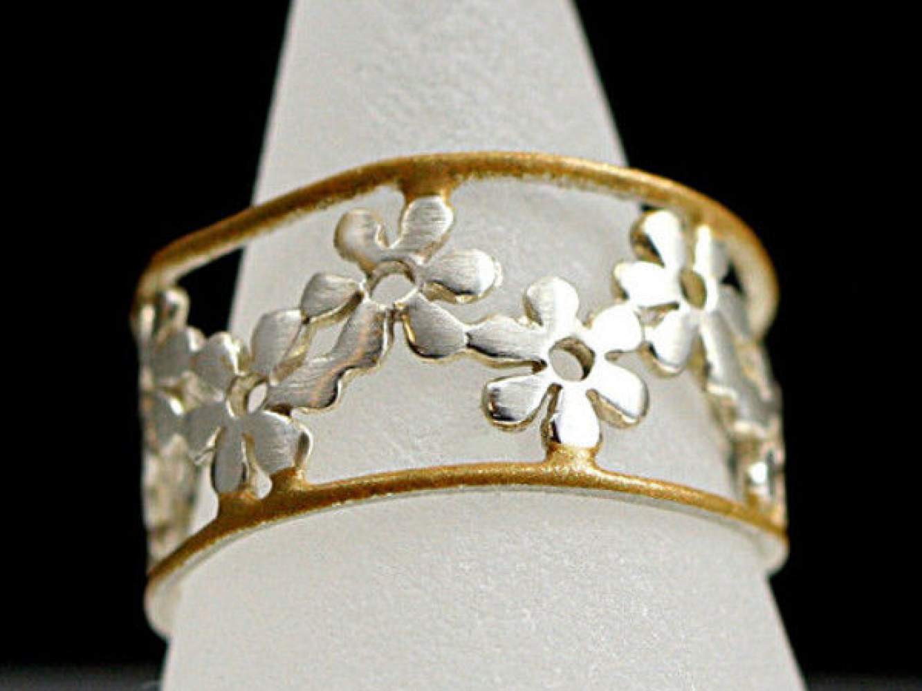925 bicolor flower ring - sterling  gold plated