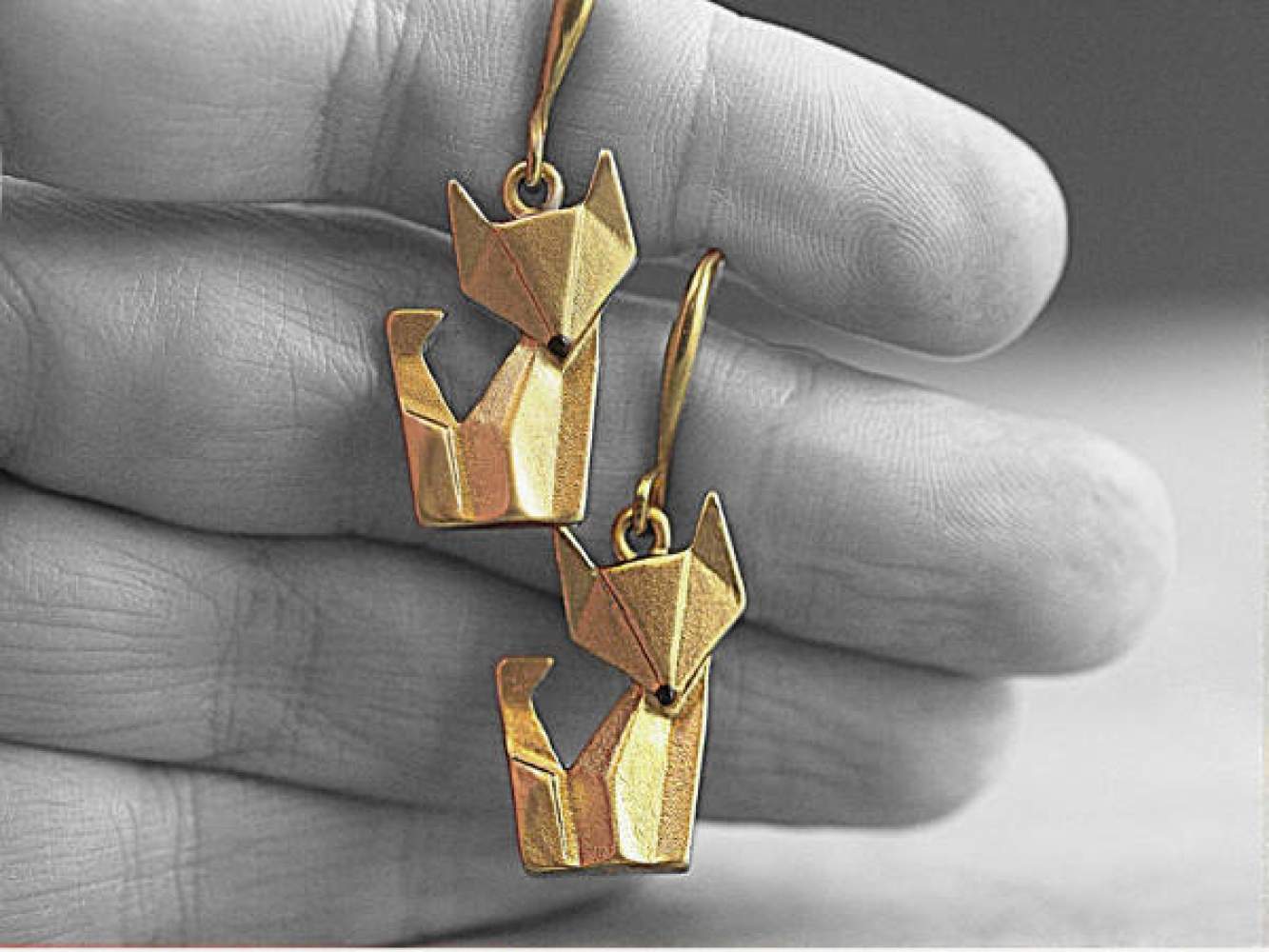 Handgilded Origami Fox Earrings