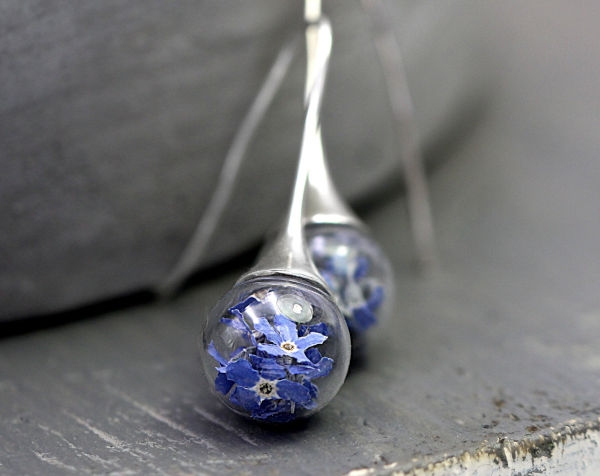 Real Forget Me Not silver drop earrings