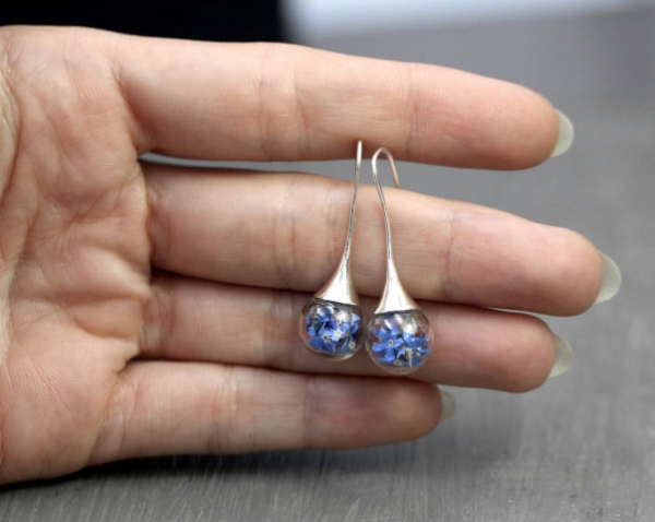 Real Forget Me Not silver drop earrings