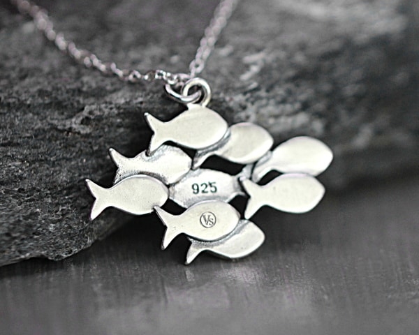 Swimming against the current silver necklace