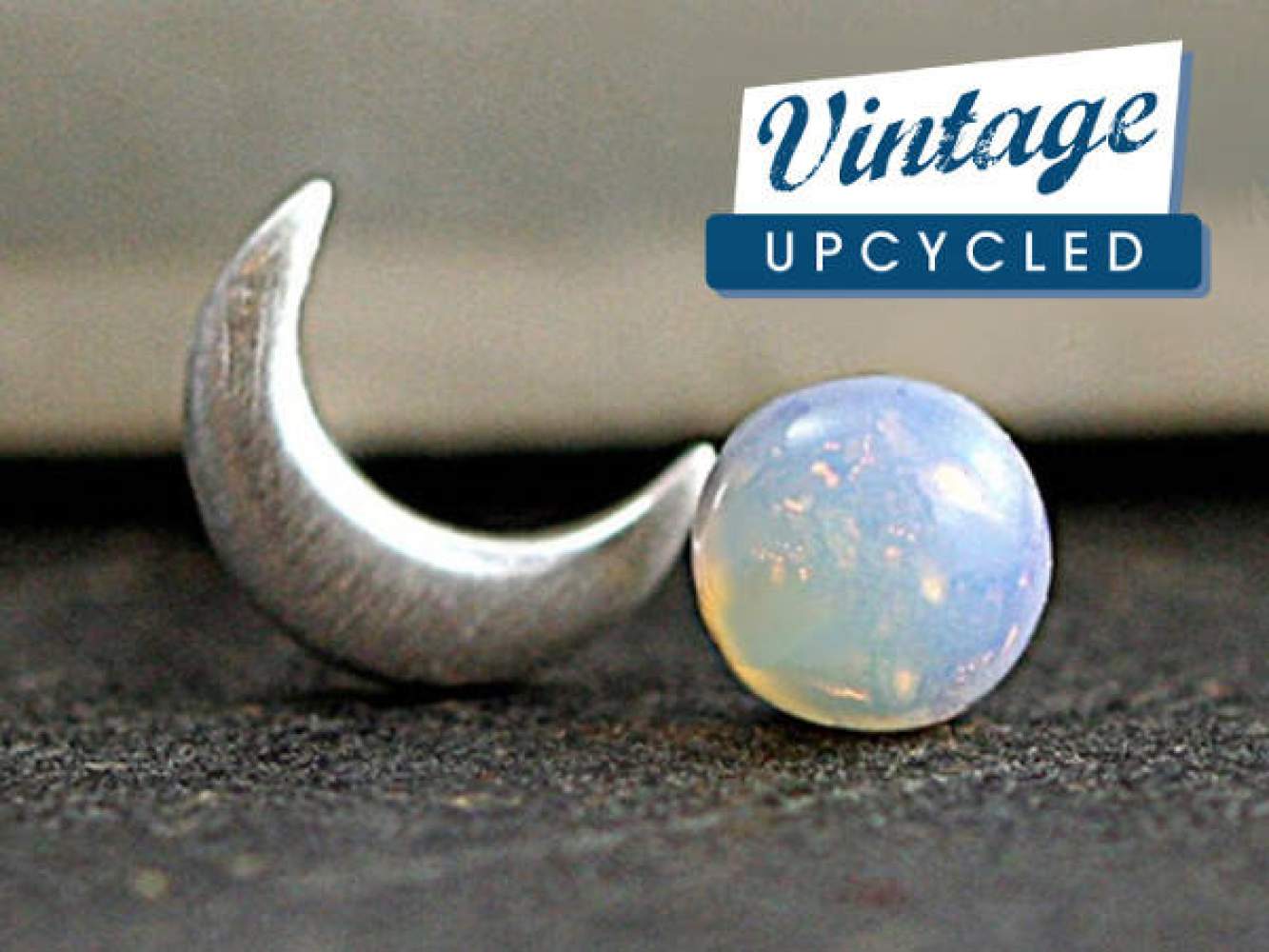 STERLING Crescent Moon & vintage opal stone studs