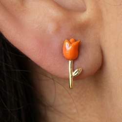 Tulpen Ohrstecker gold mit orangener Emaille 925 Silber vergoldet