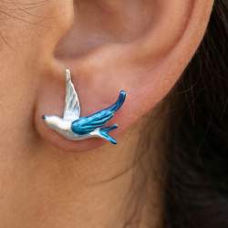 Swallow Stud Earrings. Turquoise Blue Enamel Sterling Silver