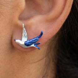 Blue Swallow Stud Earrings Sterling Silver