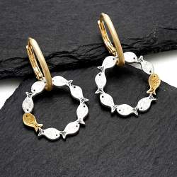 Gegen den Strom Fisch Creolen 925 Silber Gold Vermeil