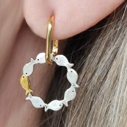 Gegen den Strom Fisch Creolen 925 Silber Gold Vermeil